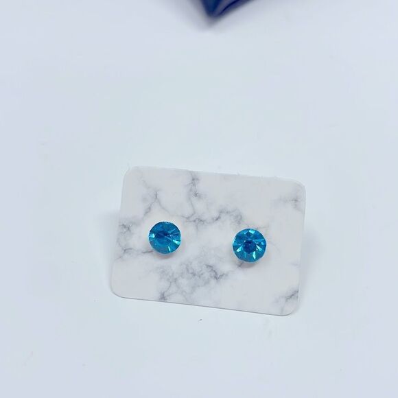 Blue Mini Rhinestone Studs Post Earrings - Picture 4 of 6